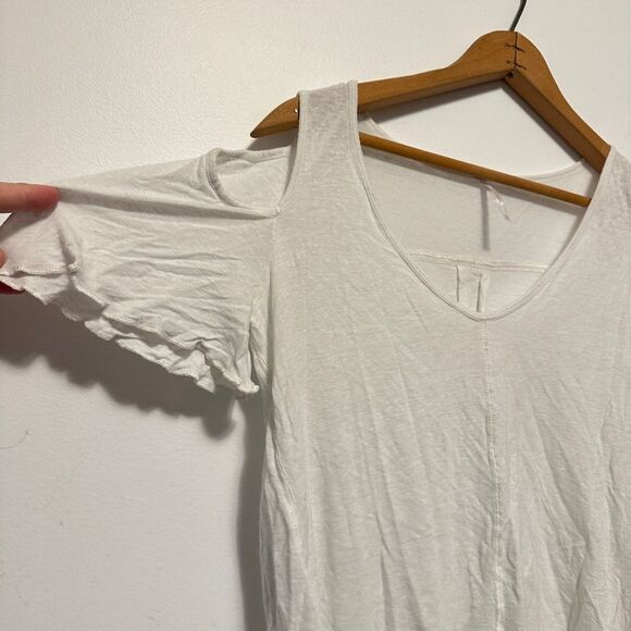 Free People Top Women's XS Bittersweet Ivory Linen Blend Cold Shoulder Shirt - Picture 6 of 7